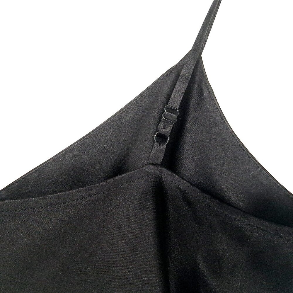 100% Silk Satin Black Camisole V Neck Adjustable Spaghetti Strap Tank Top - Picture 6 of 9